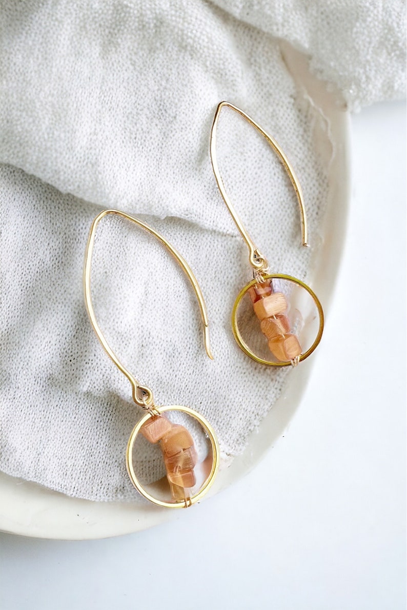 Morgan. Simple Drop Earrings with Sparkling Cat Eye Beads image 1