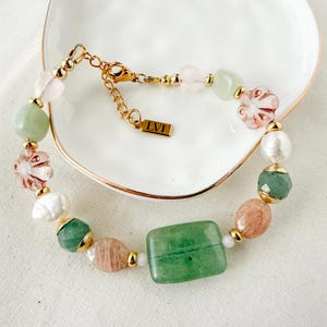 WILDWOOD BLOSSOM BRACELET | Rose Quartz Peach Moonstone Strawberry Quartz Gemstone Beaded