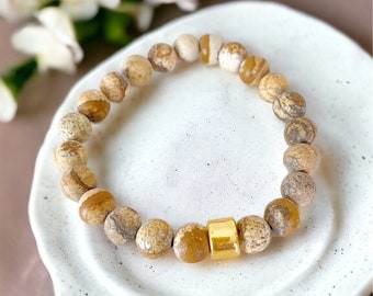 Picture Jasper Gemstone Beaded Stretch Bracelet