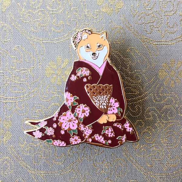 Shiba inue geisha pin Burgendy-shiba pin-shiba inu-dog enamel pin-burgendy pin-dog pin-geisha enamel pin-geisha brooch-dog brooch-dogs gift