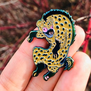 Rainbow metal hyena enamel pin