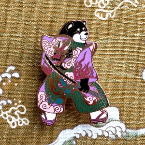 Dragon Samouraï Shibainu Pin_shiba inu_dragon kimono_japanese_shibe_samurai_dog_dog émail pin_dog lover_kawaii_horse violon press_tattoo image 1