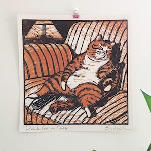 Couach cat poster-cat poster-cat lover-cat-cat gift-cat of the day-cat print-cats-cat gift-I like cat-woodcut-poster-printmaking-cat illo