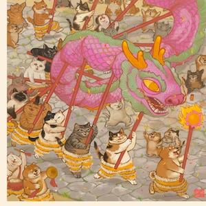 Dragon_Dance_Lunar_new_year_loong_shiba_inu_cat_fatcat_culture_asian_art_original_illustration_dragondance_festival_dog_catlover_doglover