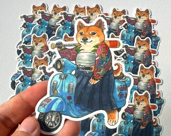 Bosozoku_Girl_Shiba_inu_shibainu_dog_sticker_vinylsticker_original_art_dogart_doglover_japanese_culture_tattoo_vespa