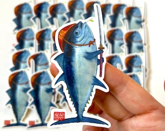 Tuna_Ronin_Vinyl_sticket_Samurai_fish_tunafish_japanese_culture_originaldesign_originalsticker_fishart_fishdrawing_fishlover_swordsman