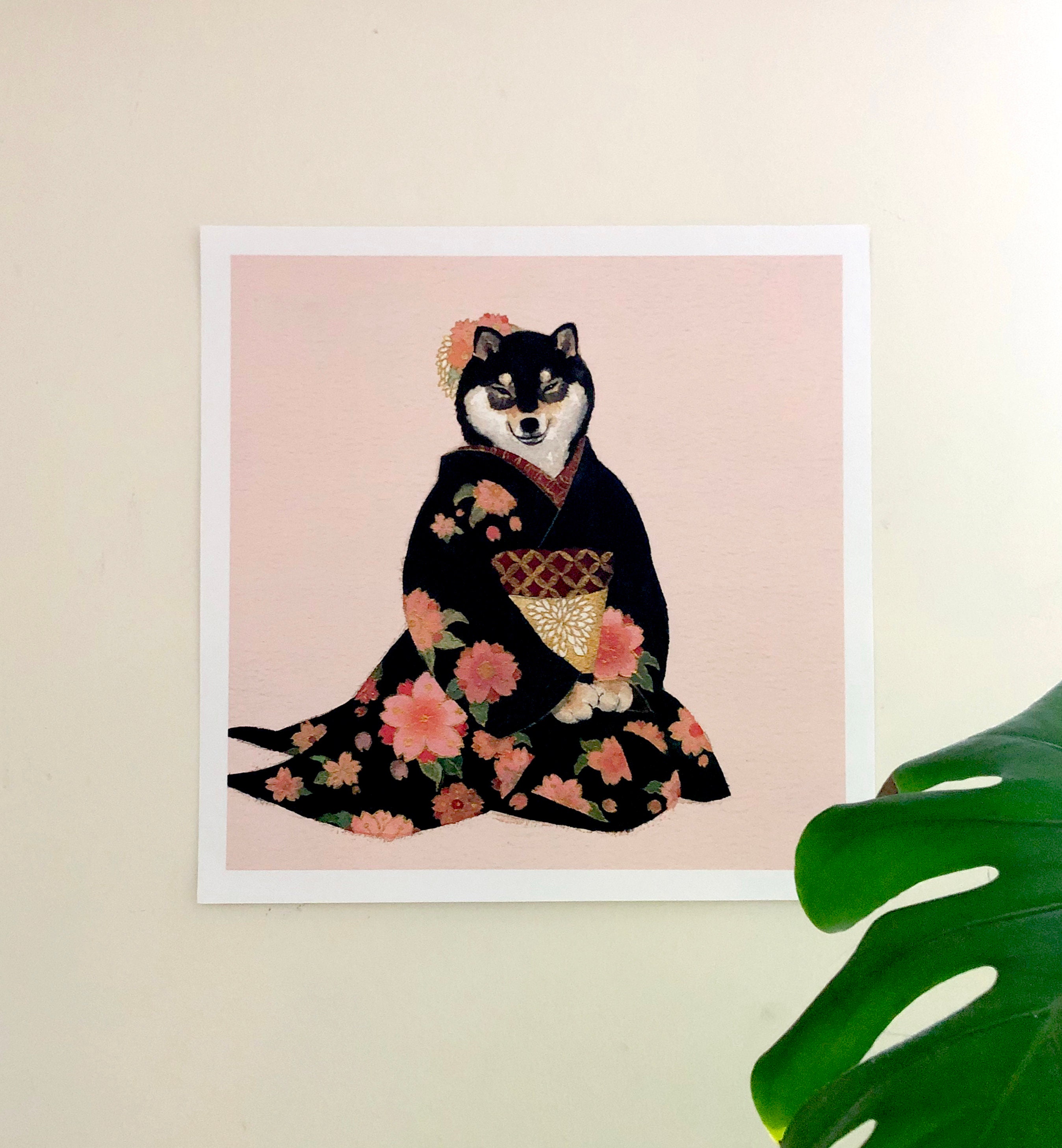 Shiba inu Geisha 12 x 12 w-plakacie-kimino-ilustracja-japoński - Main Image
