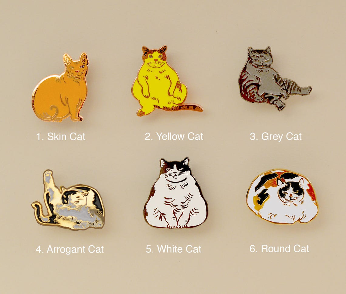 Cats Enamel Pins Cat Ts Enamel Pin Brooch Calicocat Fat Etsy 