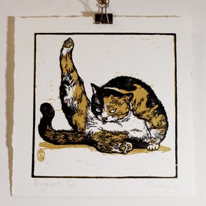 2 panels original woodcut print Arrogant Cat image 2