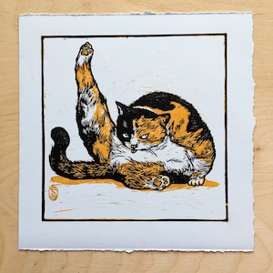 2 panels original woodcut print “Arrogant Cat”