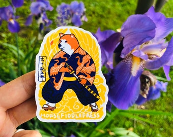 Shiba crane samurai Vinyl sticker