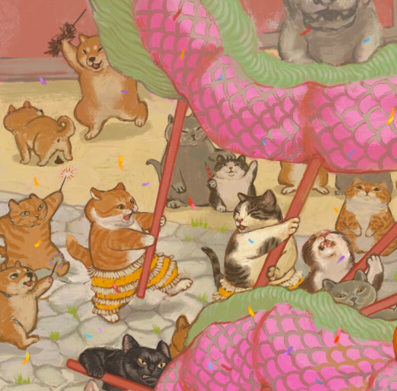 Dragon_Dance_Lunar_new_year_loong_shiba_inu_cat_fatcat_culture_asian_art_original_illustration_dragondance_festival_dog_catlover_doglover image 5