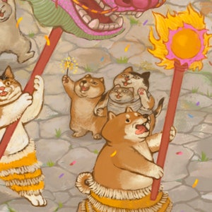 Dragon_Dance_Lunar_new_year_loong_shiba_inu_cat_fatcat_culture_asian_art_original_illustration_dragondance_festival_dog_catlover_doglover image 2