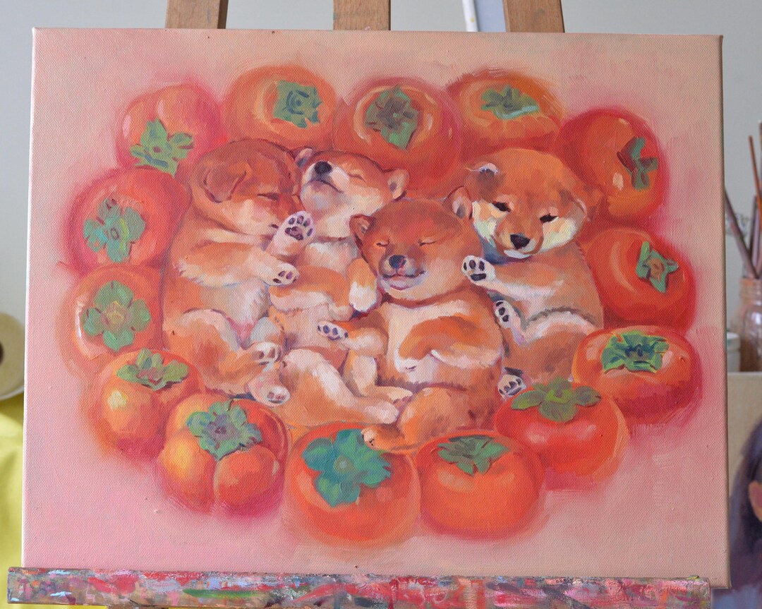 油絵、柿柿如意、すべてが思い通りになりますように - Etsy 日本