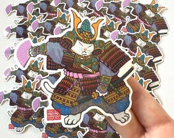 Shogun_Cat'_Dance_cats_catlover_catart_original_art_sticker_vinylsticker_japanese_culture_samurai_armour_dance_