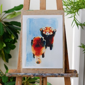 Red Pandas Art Print_poster_watercolour_red panda_painting_drawing_kawaii_zoo_nature_ink_horse fiddle press_green_original art_illustration