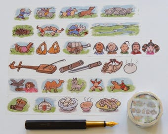 Cinta washi de 10 m x 3 cm con diseño de estilo de vida nómada.