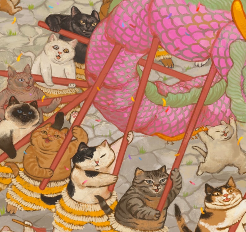 Dragon_Dance_Lunar_new_year_loong_shiba_inu_cat_fatcat_culture_asian_art_original_illustration_dragondance_festival_dog_catlover_doglover image 3