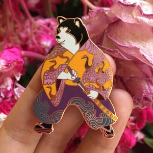 Black shiba samurai pin-shiba pin-horse fiddle press-enamel pin-shiba inu-shiba-samurai-black shiba-japanese-japan-lapel pin-pin game-kimono image 3