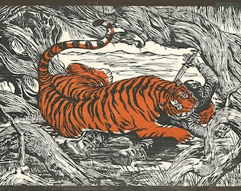 Hunter-Original hand pulled woodblock print