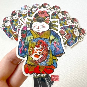 Oiran_Geisha_Cat_Vinyl_Sticker_catart_catlover_catdrawing_original_kimono_japanese_culture_fatcat_tattoo_tattooedcat_asian_asianart