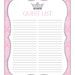 Instant Download Pink Princess Guest List, Printable Pink Silver ...