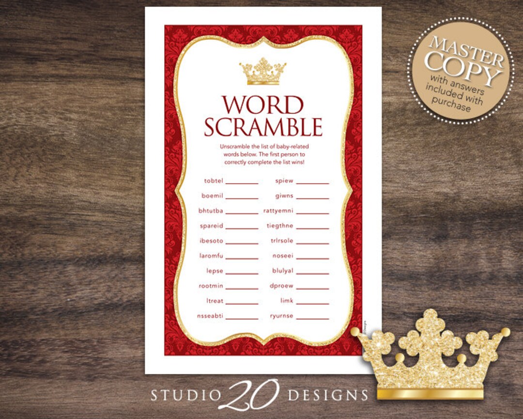 Instant Download Royal Red Prince or Princess Baby Word Scramble, Gold ...