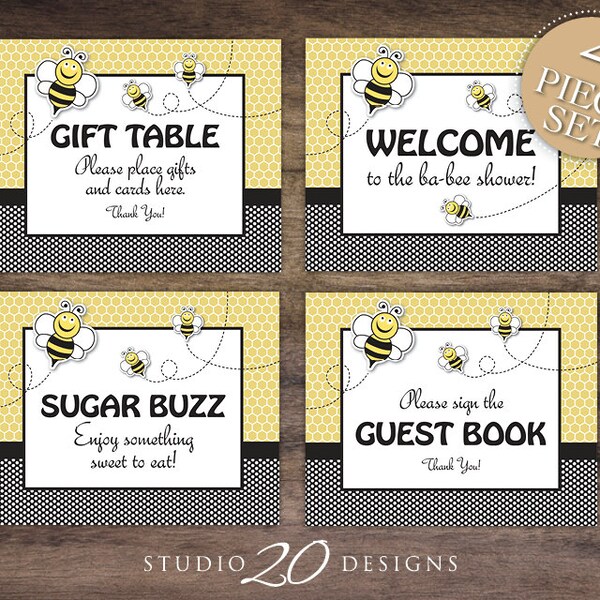 Instant Download Bee Baby Shower Signs, 8x10 Gift Table, Gender Neutral Welcome Sign, Babee Sweet Treat Table Sign, Guest Book Sign 36A