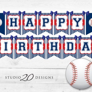 Instant Download Baseball Birthday Banner, Baseball Bunting Banner, Blue Red Baseball Party Banner, Happy Birthday Baseball Banner 68A