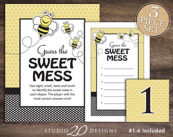 Instant Download Bee Guess the Sweet Mess Baby Shower Game, Bumblebee Dirty Diaper Game, Gender Neutral Baby Shower Candy Bar Game 36A