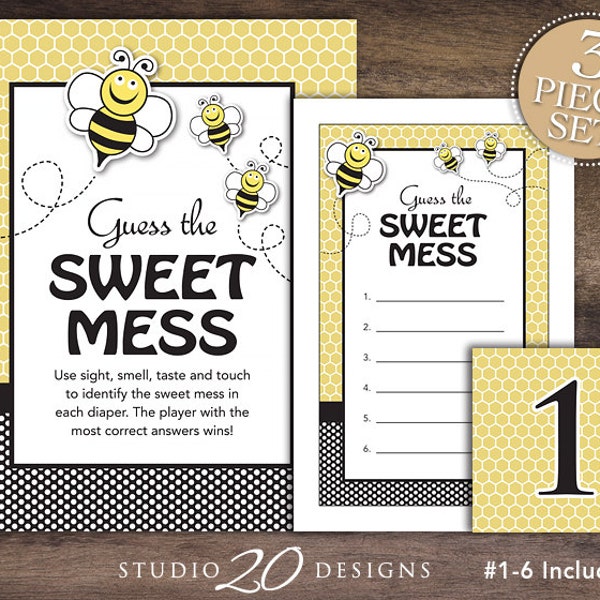 Instant Download Bee Guess the Sweet Mess Baby Shower Game, Bumblebee Dirty Diaper Game, Gender Neutral Baby Shower Candy Bar Game 36A