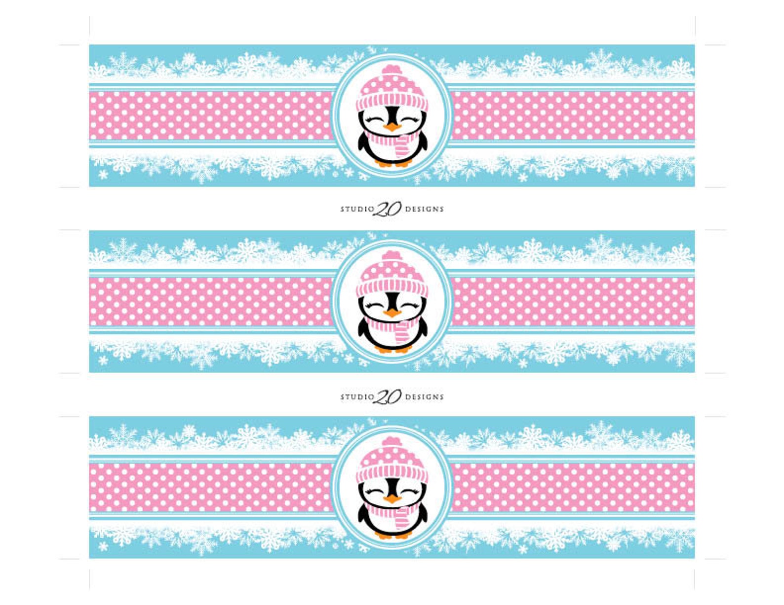 Instant Download Penguin Water Bottle Labels Blue Pink - Etsy
