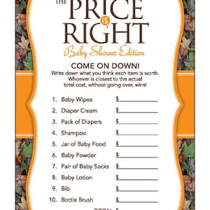 Instant Download Camo Baby Shower Games Pack, Orange Realistic ...