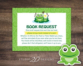 Instant Download Frog Book Request, Frog Book in Lieu of Card, Gender Neutral Frog Theme Baby Shower Games, One Small Request 24B