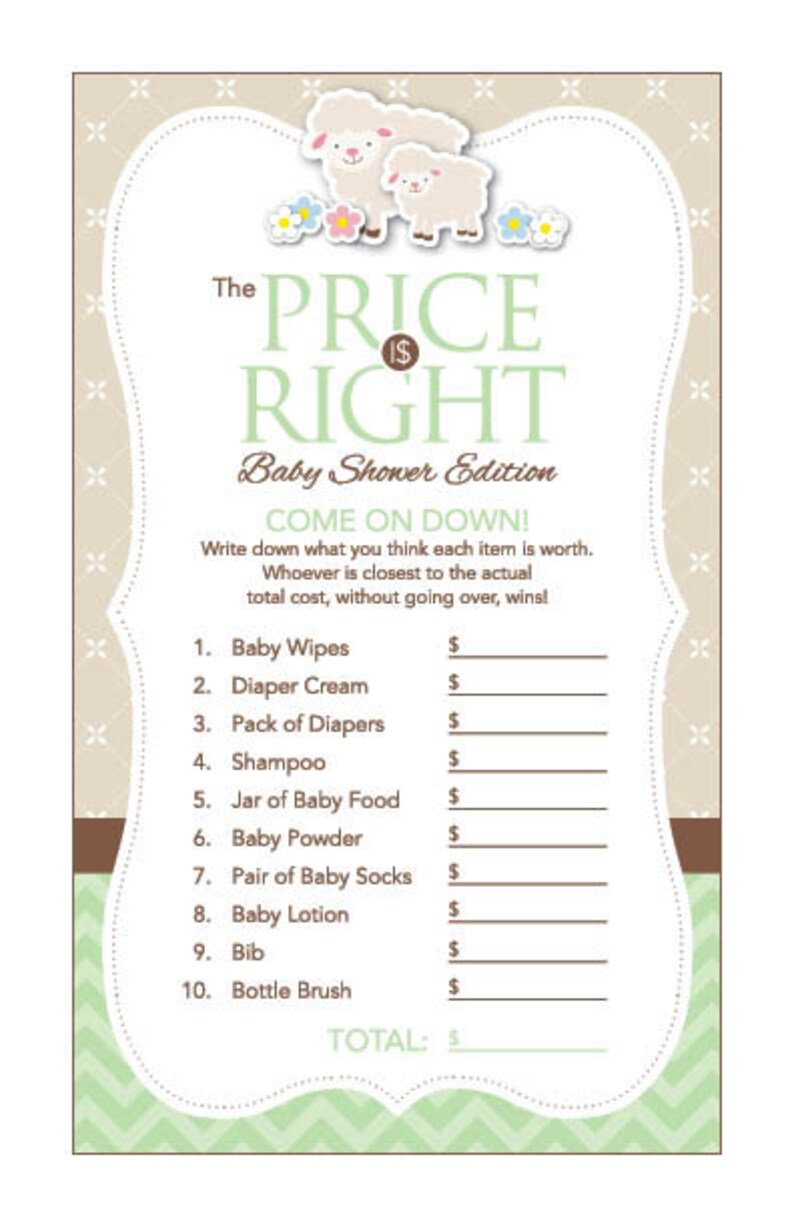 Instant Download Mint Lamb Baby Shower Games Pack, Printable Gender Neutral Sheep Bingo Cards, Price Is Right, Wishes, Diaper Raffle 39C image 2