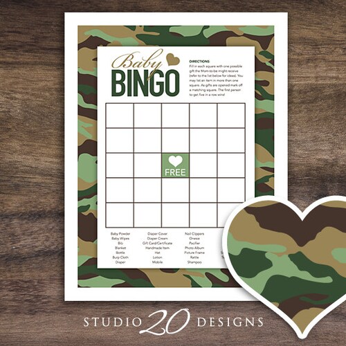Instant Download Green Camo Baby Shower Games Printable | Etsy