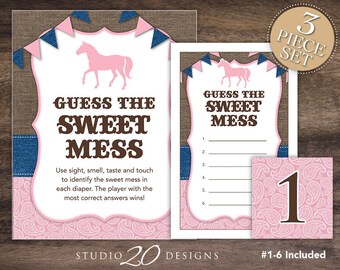 Instant Download Pink Cowgirl Guess the Sweet Mess Baby Shower Game, Country Western Dirty Diaper Game, Girl Baby Shower Candy Bar Game 94A