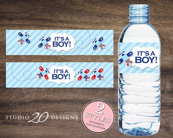 Instant Download Airplane Water Bottle Labels, Printable Baby Shower Wraparounds, Boy Baby Shower Water Bottle Labels, It's a Boy Labels 37A