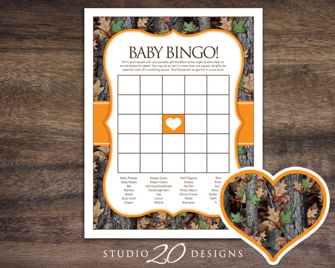 Instant Download Camo Baby Shower Bingo Game, Printable Hunter Orange ...