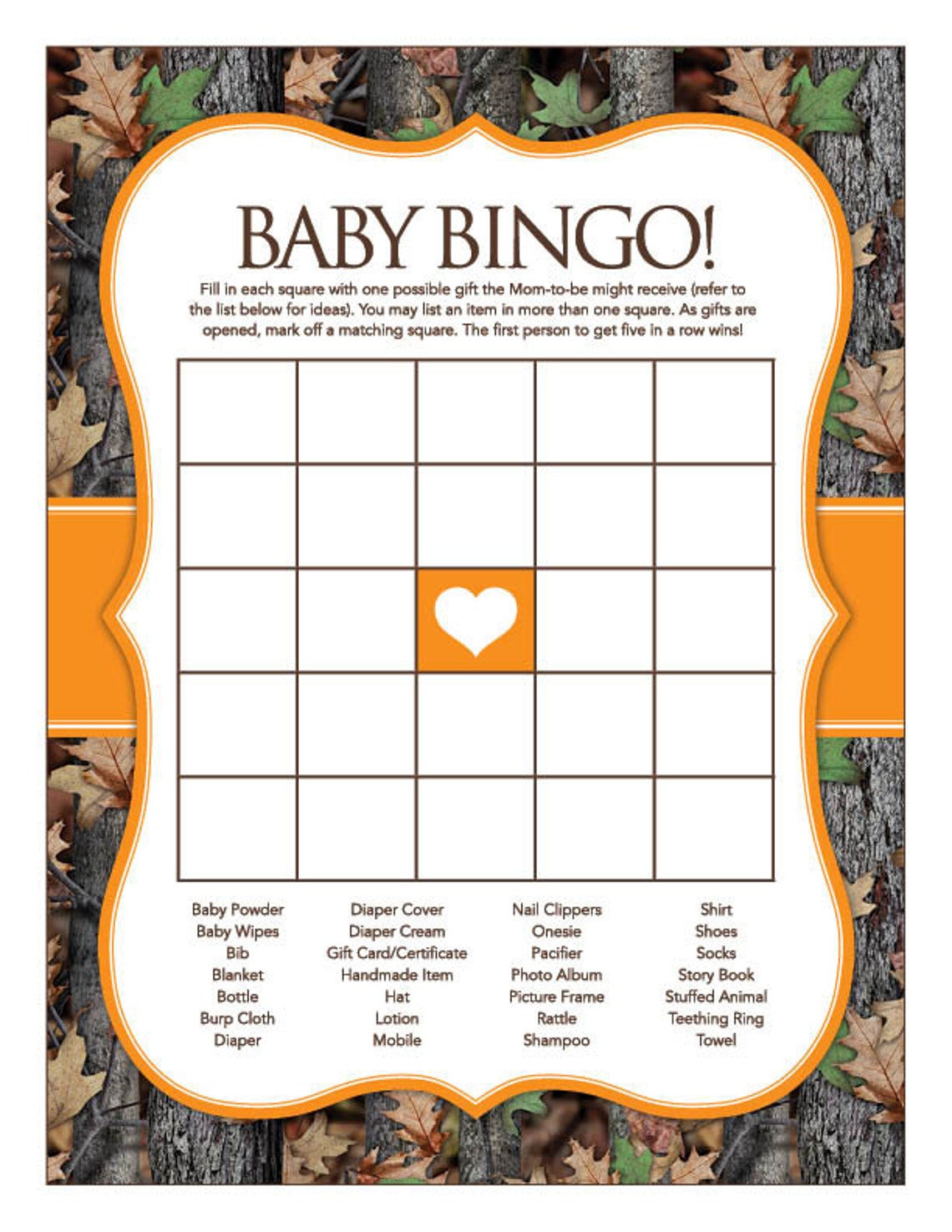 Instant Download Camo Baby Shower Bingo Game Printable Hunter - Etsy