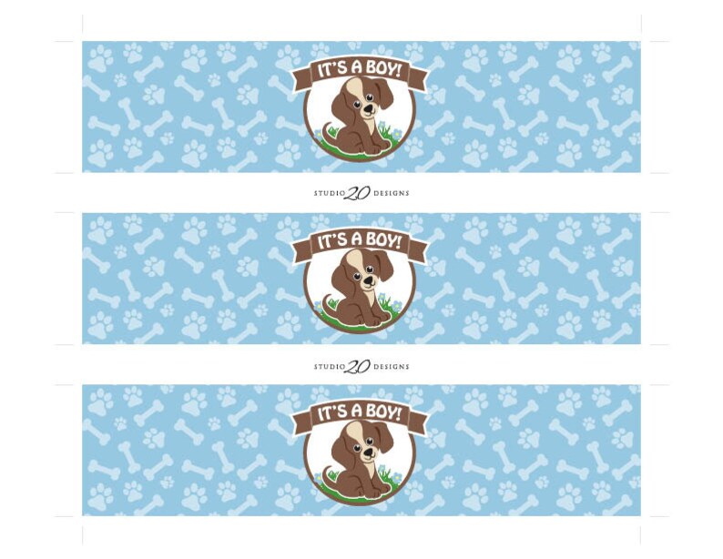 Instant Download Puppy Water Bottle Labels Blue Brown Dog Etsy