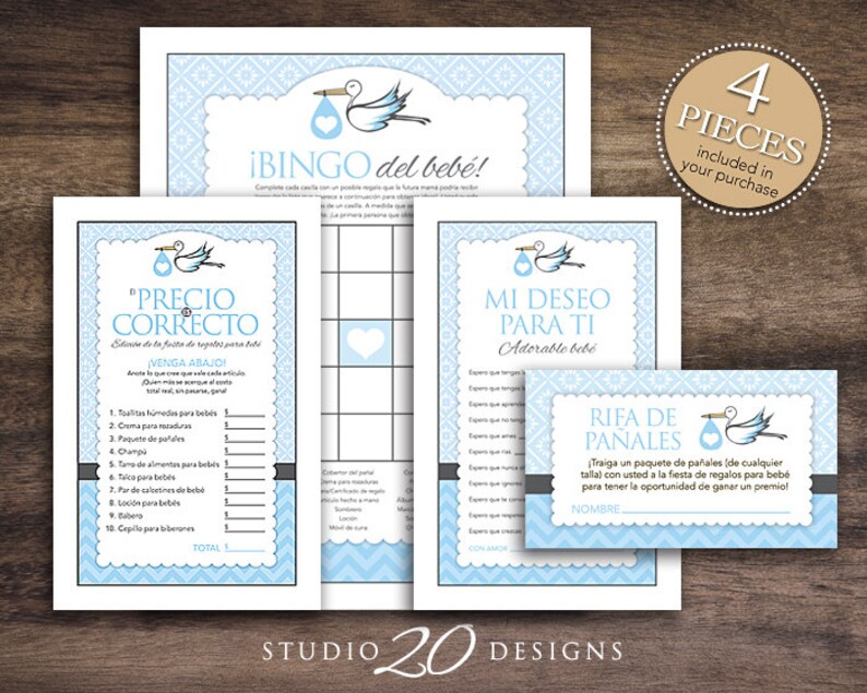 Instant Download Blue Stork Spanish Baby Shower Games Pack Etsy