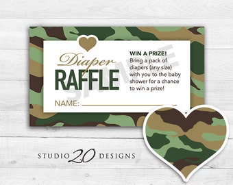 Instant Download Green Camo Baby Shower Games, Printable Camouflage Diaper Raffle Cards, Baby Boy, Green Camouflage Theme Baby Shower #31B
