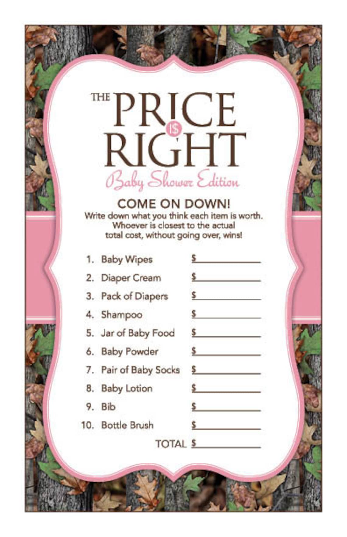 Instant Download Pink Camo Baby Shower Games Pack Printable | Etsy