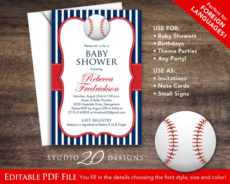 Baseball Baby Shower Invitations Editable Pdf DIY 4x6 Etsy