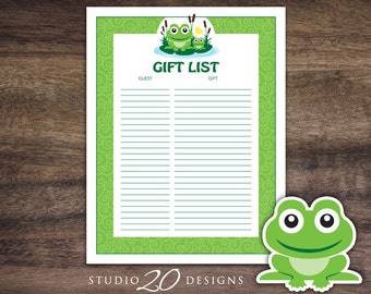 Instant Download Frog Baby Shower Gift List, Printable Gender Neutral Frog Gift Tracker, Unisex Frog Theme Baby Shower Gift Registry 24B