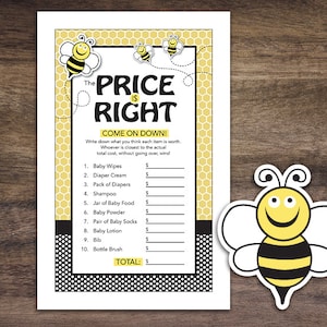 Instant Download Bee Theme Baby Shower The Price Is Right Game Cards, Bumblebee Printable Party Sheets for Girl Boy Unisex 36A image 1