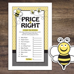 Instant Download Bee Theme Baby Shower The Price Is Right Game Cards, Bumblebee Printable Party Sheets for Girl Boy Unisex #36A