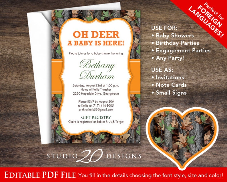 camo baby shower invitations