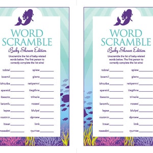 Instant Download Little Mermaid Baby Word Scramble Game, Under the Sea ...